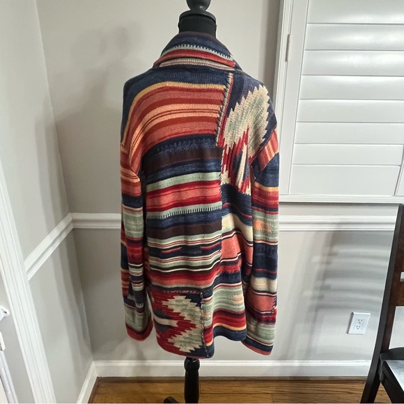Vintage 90s POLO RALPH LAUREN XL Cardigan Southwest Aztec Navajo Silk Patchwork - Picture 6 of 12